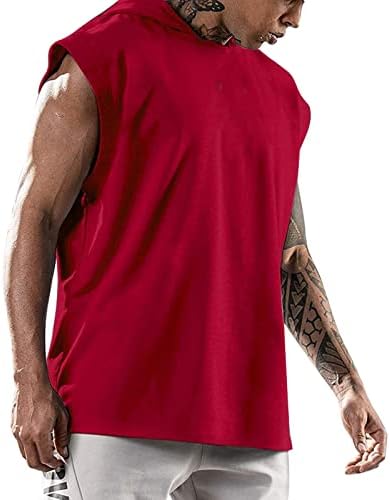 2023 година Нова машка фитнес маица тренинг пуловер спортски рекреативен ракав со качулка со ракави со цврста боја на елек