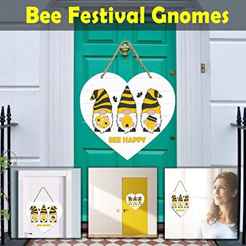 Фестивалски знак за знак креативна пчела пред среќна форма во форма на срце, добредојде на вратата за домашни декор вистински Божиќни