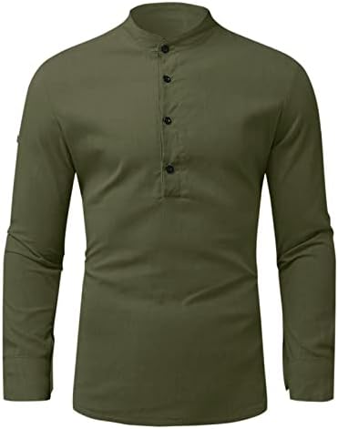 Нова машка памучна коноп чиста боја летна врвна удобна мода 3/4 ракав со блуза со блузи M-4XL