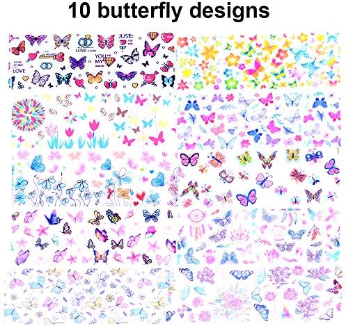 10 чаршафи на налепници за уметност со нокти за нокти, декорации за отпадоци, пренесување на фолија од пеперутка, нокти уметнички декорации