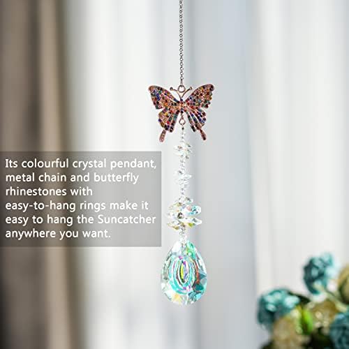 Suncatcher со кристали, шарена кристална пеперутка rhinestones Suncatcher прозорец виси, кристал призма што виси украс, украс
