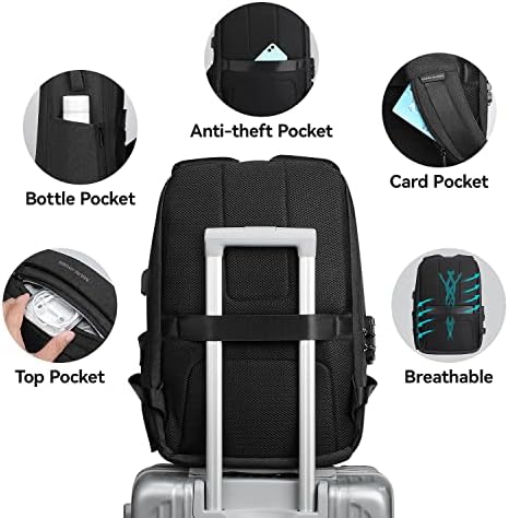 Марк Риден против кражба на ранец со TSA одобрена обвивка за заклучување и гребење, водоотпорен ранец за патувања, ранец на лаптоп USB за