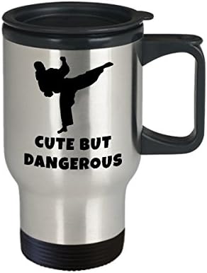 Taekwondo карате кафе за патување со кафе најдобро смешно уникатно уникатно боречко лице чај чаша совршена идеја за мажи жени симпатична, но опасна