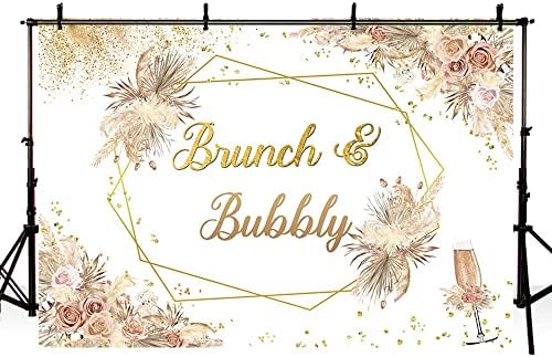 Испрати 7x5ft Boho Brunch and Bubbly Backdrop Невестинска туш забава украси материјали за свадба диплома банер бохемија цветни пампани злато
