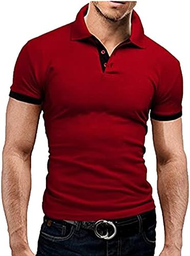 Поло кошули за машки машки кратки ракави, обични тенок кошули со контраст во боја, маички маици маици кошули