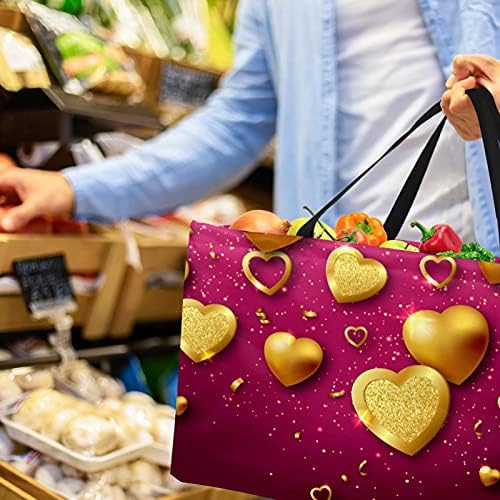 50L Купувачки торби злато срцево heartубовна шема склопувачки шопинг кутија за намирници торба со рачки, еднократно