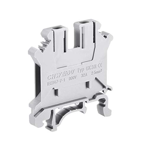 UXCELL UK3N DIN Rail Terminal Block Click Click Connector, 800V 32A Grey за 24-12 AWG, 10 парчиња