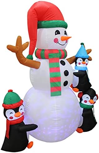 Два божиќни украси за украси, вклучуваат 6 нозе високи надуени три пингвини кои градат снежен човек, и 6 нозе високи надувување