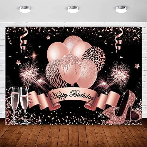 ИМЕМОРИЈА РОЗИ ЗЛАТНА РОДЕНДЕНСКИ РАБОТНИК ЗА WEЕЛИ девојки Среќен роденден Фотографија Позадина Сјајот Балони Шампањски потпетици