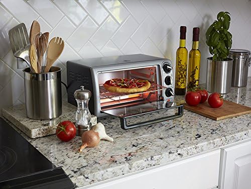 Proctor Silex 4-парчиња модерна рерна за тостер на countertop со тава за печење, црна