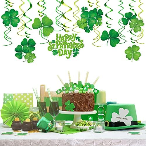 30 парчиња Денот на Денот на Денот Патрикс Партии за забави Среќа ирска зелена Шамрок што виси фолија за вртење на декор за домашни тавани за
