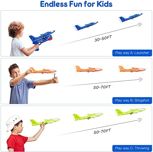 Играчки за фрлање авиони во Лидаз 3 пакет, 2 режими на летање водеа авиони со пена за деца со деца со 3 налепници за DIY, спортски