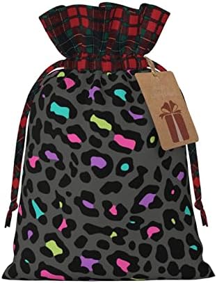 Алгоби Божиќни Торби За Подароци Со Врвки Популарни-Леопард-Сив Ефект Биволска Карирана Торба За Влечење Ги Фаворизира Чантите