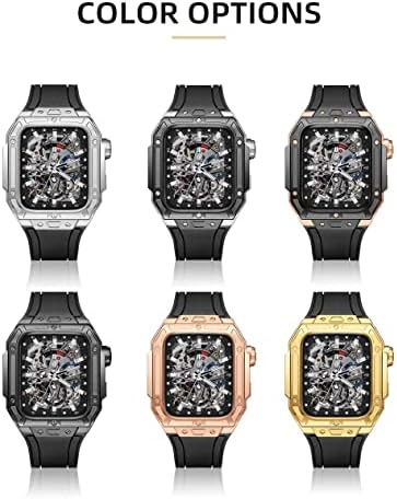 NIBYQ не'рѓосувачки челик кутија за Apple Watch 8 7 45mm гумен часовник за часовници за iWatch 7 Комплет за конверзија на луксузни рамки
