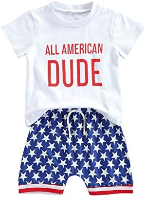 Детето на 4 -ти јули облека со кратки ракави со кратки ракави врвни обични шорцеви за новороденче бебе момче ретро спомен -обележја облека