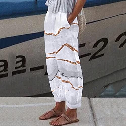 Обичен памучен памук од памук од памук од Gufesf, лето лабава панталони со џебови постелнини капри панталони