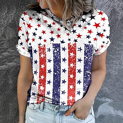 4 -ти јули кошули жени Американски знамиња маички летни обични врвови кратки ракави маички патриотски удобни лабава кошула Туника врвови