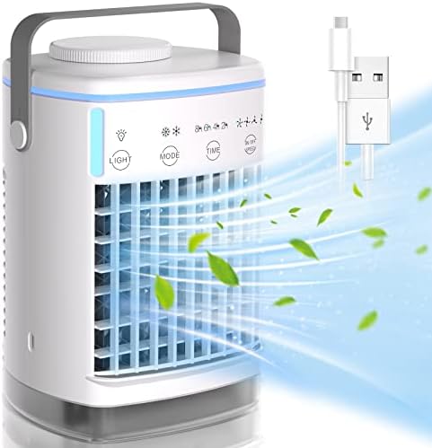 Преносни климатизери, личен ладилник за испарување на воздухот со 4 брзина на ветер и LED светло, врвно полнење 700 ml мини климатик,
