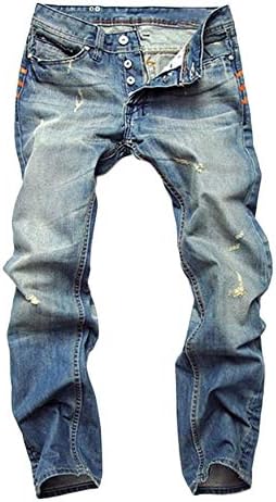 Andongnywell Mens Dispresed Slim Fit Risped Straight Moto Biker фармерки уништени панталони wih zipp копче