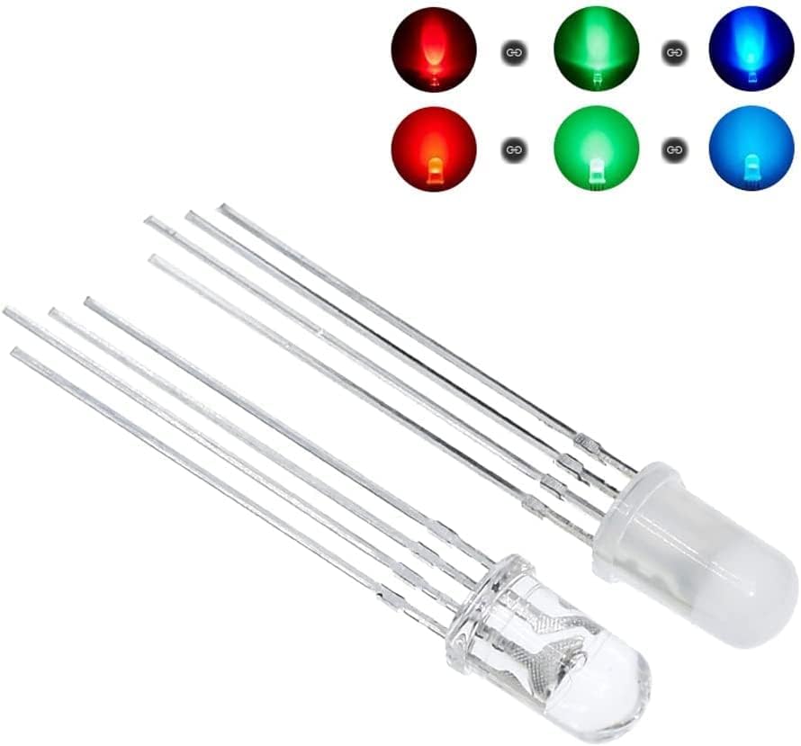 100 парчиња 5мм RGB повеќебојни LED диоди светла Вообичаена катода 4 пински светла светла осветлување сијалички ламби за електроника компоненти Индикатор за емитување