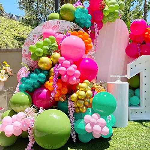 Фламинго Тропски Балон Венец Комплет-Маслиново Зелена Балон Лак Латекс Топла Розова Балони 18 во Портокалово Злато Балони За Летна Плажа Хавајски