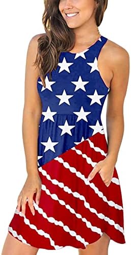 4 јули Летен Фустан За Жени Обичен Боемски Фустан Знаме На САД Лажичка Без Ракави Течен Мини Сарафан На Плажа