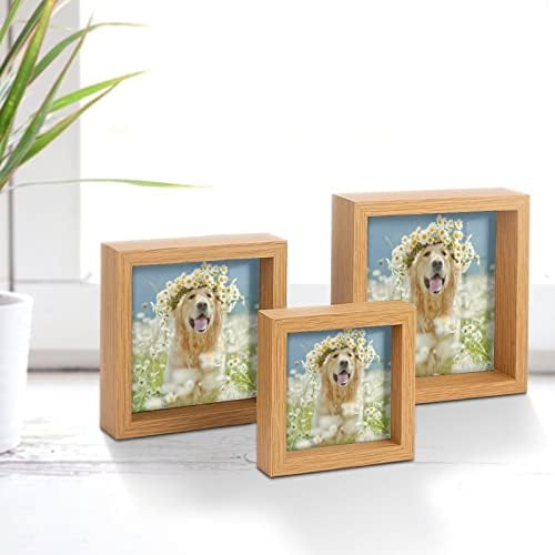 Златен ретривер куче прекрасна дрвена рамка за сликање од 3 поставени фото рамки со стакло за декор за приказ на десктоп за дома