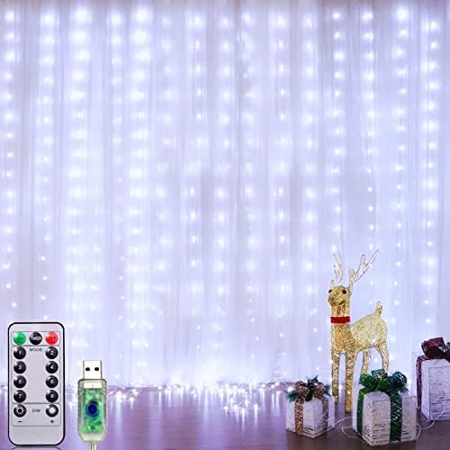 [Тајмер+8 режими] Завеса светла за спална соба, 240 LED завеса самовила светла USB напојувачки жици на жици со далечински водоотпорни светла за