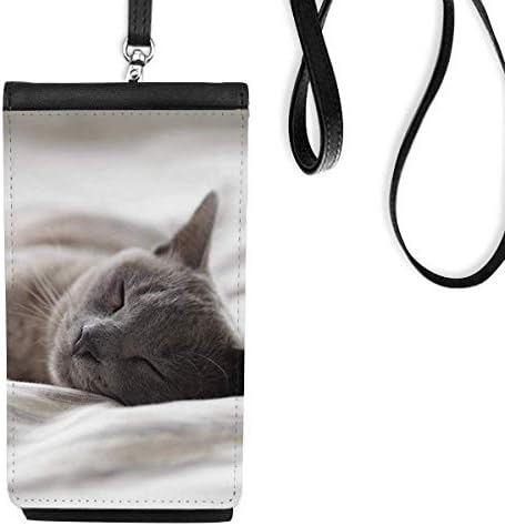 Animalивотно симпатична сива мачка фотографија со снимање телефонски паричник чанта што виси мобилна торбичка црн џеб