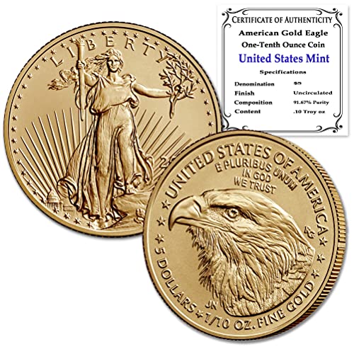 2023 1/10 Оз Американски Орел Златни Шипки Монета Брилијантен Нециркулиран Со Сертификат за Автентичност 5 5 БУ
