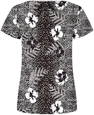 Модна женска цветна печатење Туника Туника Топ лето цветно печатено плетенка со кратки ракави за кратки ракави од вратот блуза