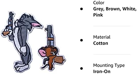 Окторија 2 парчиња мачки и глувци со пиштоли лепенка железо за облека за облека/железо на извезена лепенка за фармерки, капи, торби