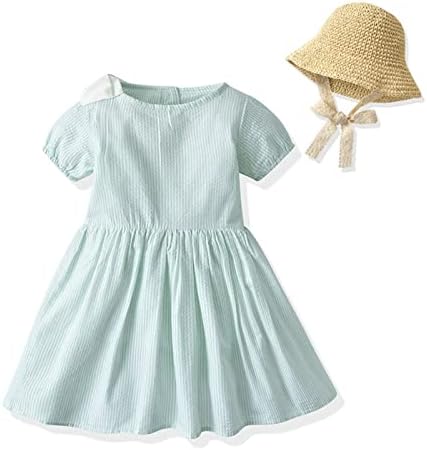 Детско дете бебе девојки пролетно лето солиден памук краток ракав принцеза фустан капа облека неутрална облека за бебиња