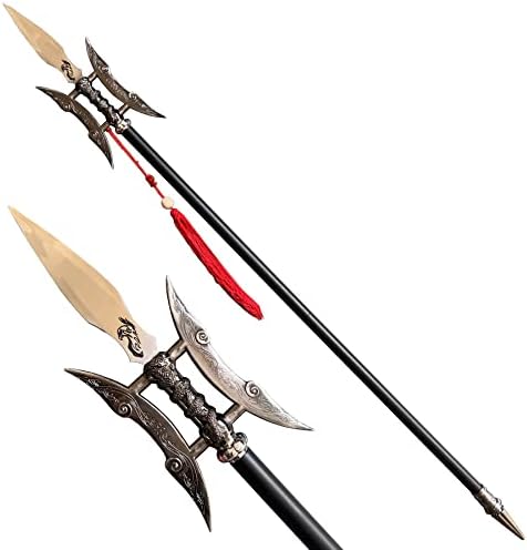 SV Metal Spear Античко кинеско старо оружје Ден на сликата Халберд единечни острици со две острици, 57,8 инчи, подарок за колекција