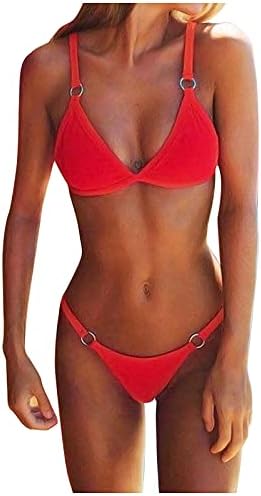Женски бикини прстен за капење шпагети каиш со две парчиња костуми за капење бразилски бикини жици со висока исечена летна облека за пливање
