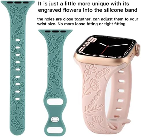 2 пакувања Цвет врежан тенок опсег компатибилен со Apple Watch Band 38mm 40mm 41mm, жени цветни тесни тесни меки спортови ленти за замена