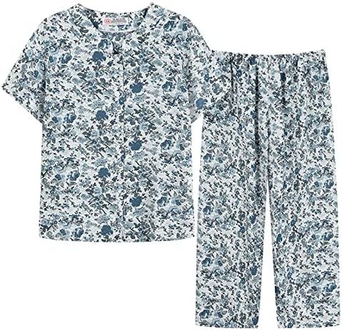 Облека за жени со две парчиња кратки ракави летни кардиган врвни лабави постари костуми памук памук и ленени облеки