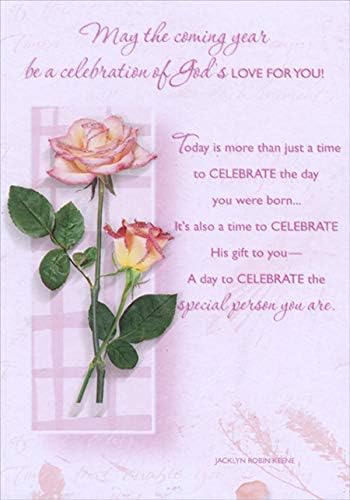 Дизајнер Поздрав Две розови рози на светло розова религиозна: Инспиративна роденденска картичка за неа: Womanена: Womenените