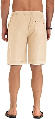Jmierr Машки шорцеви Обични летни летни плажа Постелнината памук краток со џебови и еластична половината