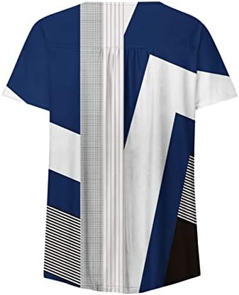Елегантни врвови за жени геометриски печатени модни модни врвови на Туника на кратки ракави случајни блузи со блузи од кошули нагоре