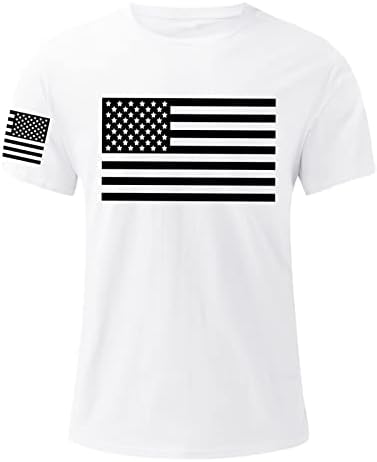 Американско знаме на LCEPCY на маица за ракави за мажи, маички со кратки ракави на вратот на екипажот, 4 -ти јули Атлетски тимови