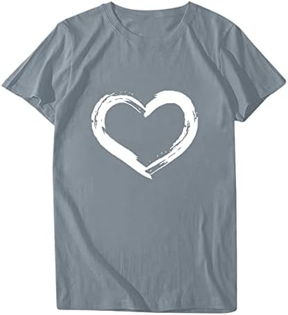 Женска Секојдневна Маица Слатки Срца Печатена Блуза Вратот На Екипажот Маици Со Кратки Ракави 2023 Летни Кошули