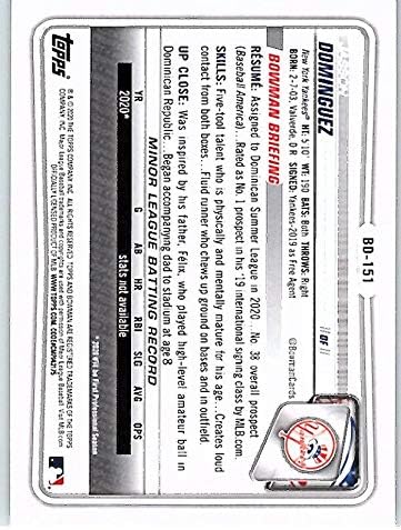 2020 Bowman Draft BD-151 Jason Dominguez RC Rookie New York Yankees Baseball Trading Card