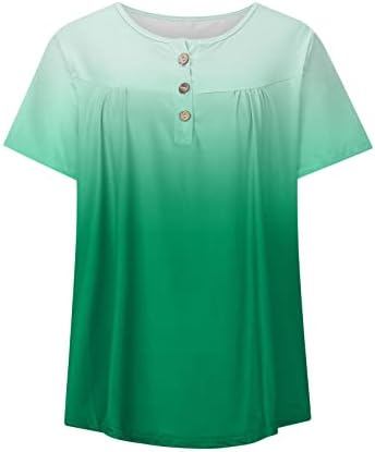 Балаки Туника за жени кратки ракави Обични блузи градиент, маичка со маица со копчиња за вратот, кои излегуваат од маица со маица,