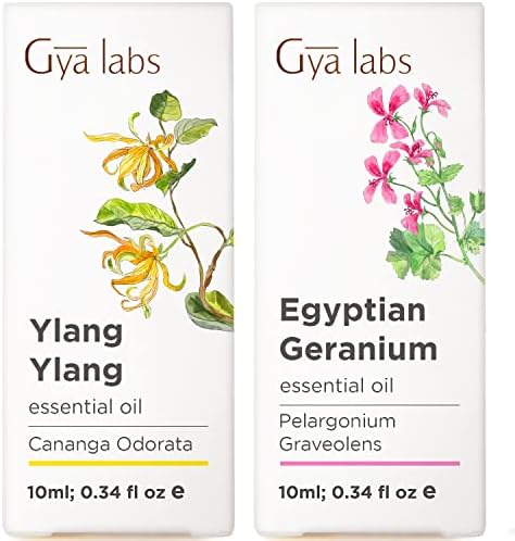 Есенцијално масло од Ylang Ylang за масло од кожа и гераниум за сет на кожа - чисто терапевтско одделение есенцијални масла - 2x10ml