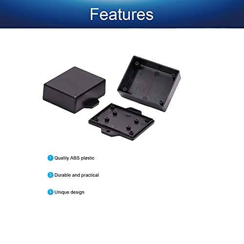 Fielect 2PCS Project Box ABS пластична спојка Универзална електрична проектна кутија со куќиште со уво црно, 2,44 x 1,97 x 0,87 инчи инчи