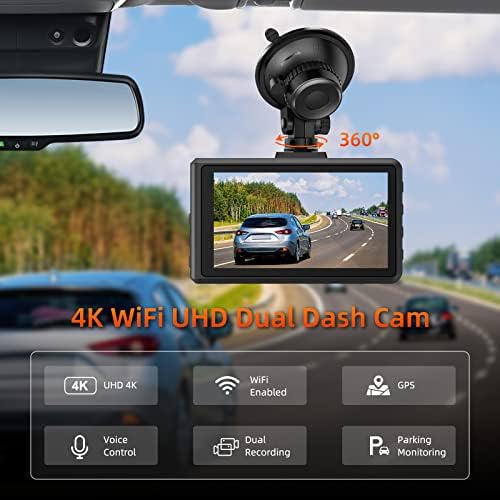 Цртичка Камера Предна И Задна ЛОПАТА 4K/2K + 1080P WiFi GPS Двојна Цртичка Камера За Автомобили, Автомобилска Камера СО 64gb Бесплатна SD Картичка,
