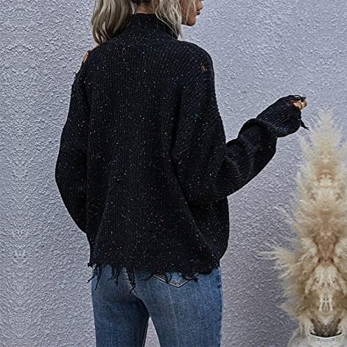 Женски џемпери Зимска шуплива о-врат пуловер со долги ракави плетени џемпер обичен врат од кукавички