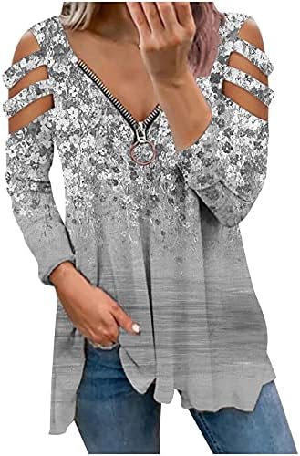Timifis секси патент против врвовите на вратот за жени обични кошули со долг ракав мода за печатење пулвер блуза лабава тунична врвови