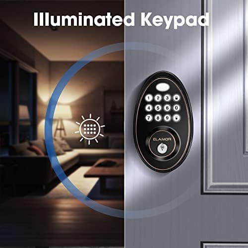 Заклучување на вратата на вратата на Еламор без клуч, заклучување на паметната врата со тастатурата, Smart Deadbolt, Auto Lock, 50 кодови за корисници, IP54 водоотпорна и лесна ин?